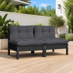 Durable 2-Seater Garden Sofa with Cushions in Black