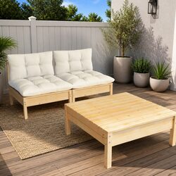 Solid Pinewood Garden Lounge Set with Cream Cushions