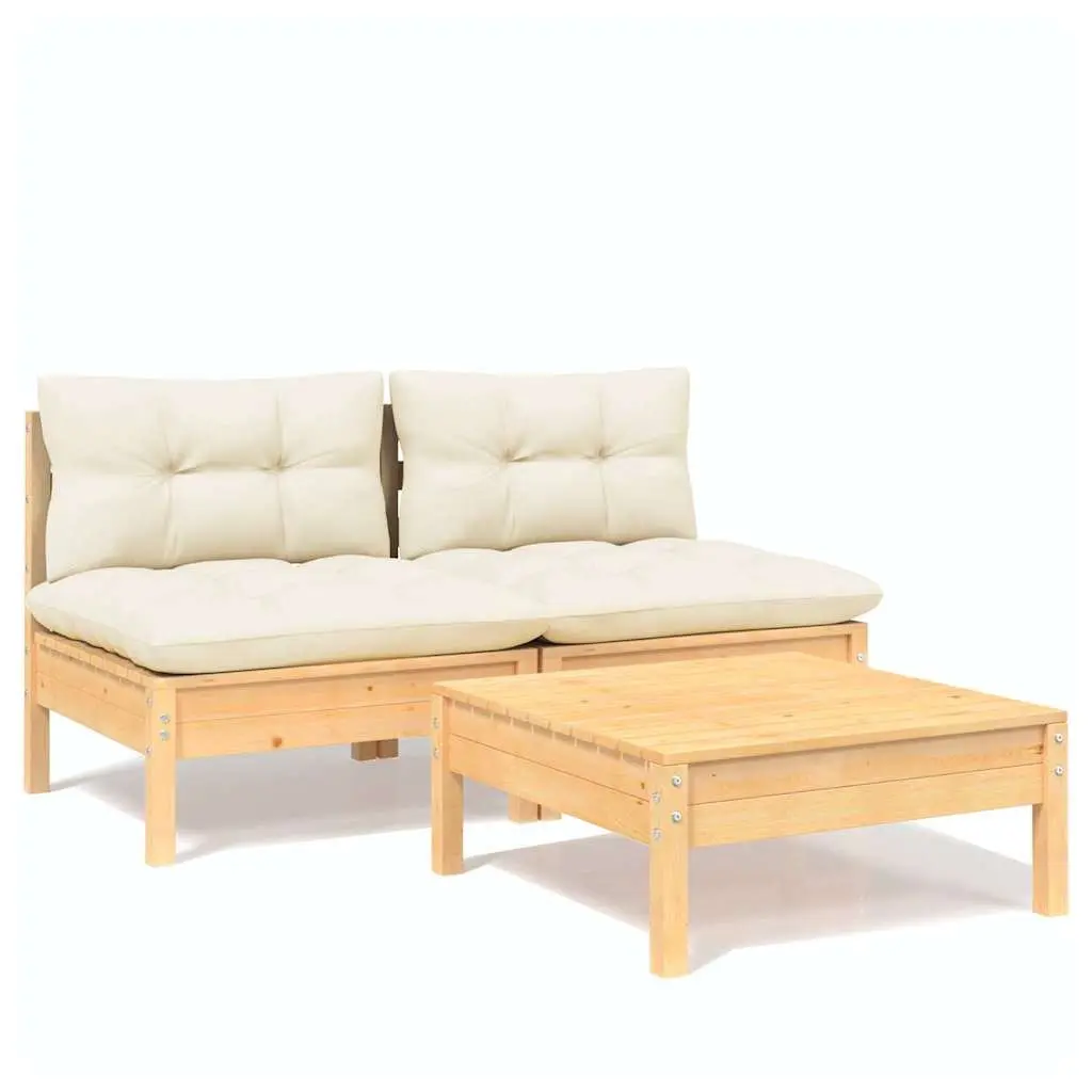 Garden Lounge Set 3 Piece Outdoor Patio Furniture Cream Cushions Modular