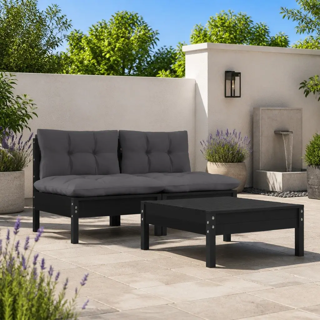 3 Piece Pinewood Garden Lounge Set with Cushions