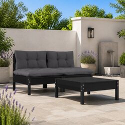 Sturdy 3 Piece Pinewood Garden Lounge Set with Cushions