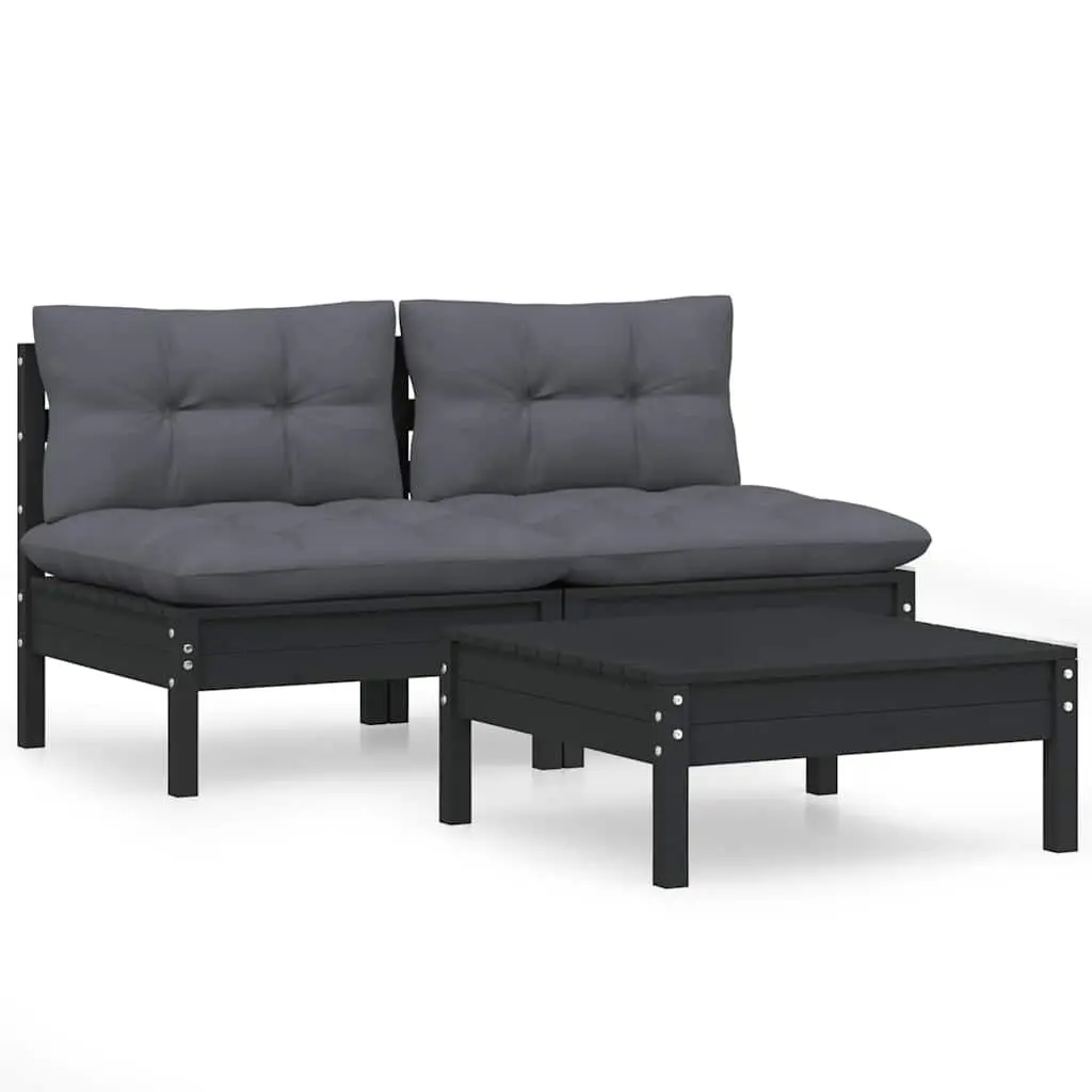 3 Piece Pinewood Garden Lounge Set with Cushions