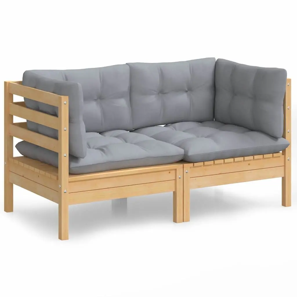 2-Seater Outdoor Garden Sofa with Grey Cushions