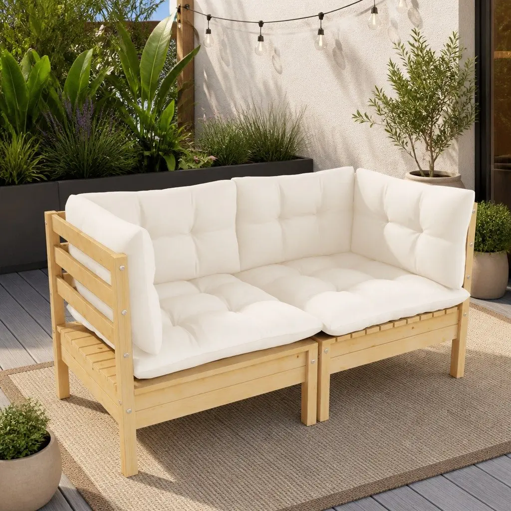 2-Seater Garden Sofa with Cream Cushions