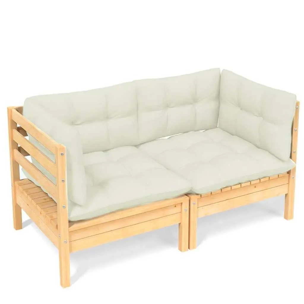 2-Seater Garden Sofa with Cream Cushions