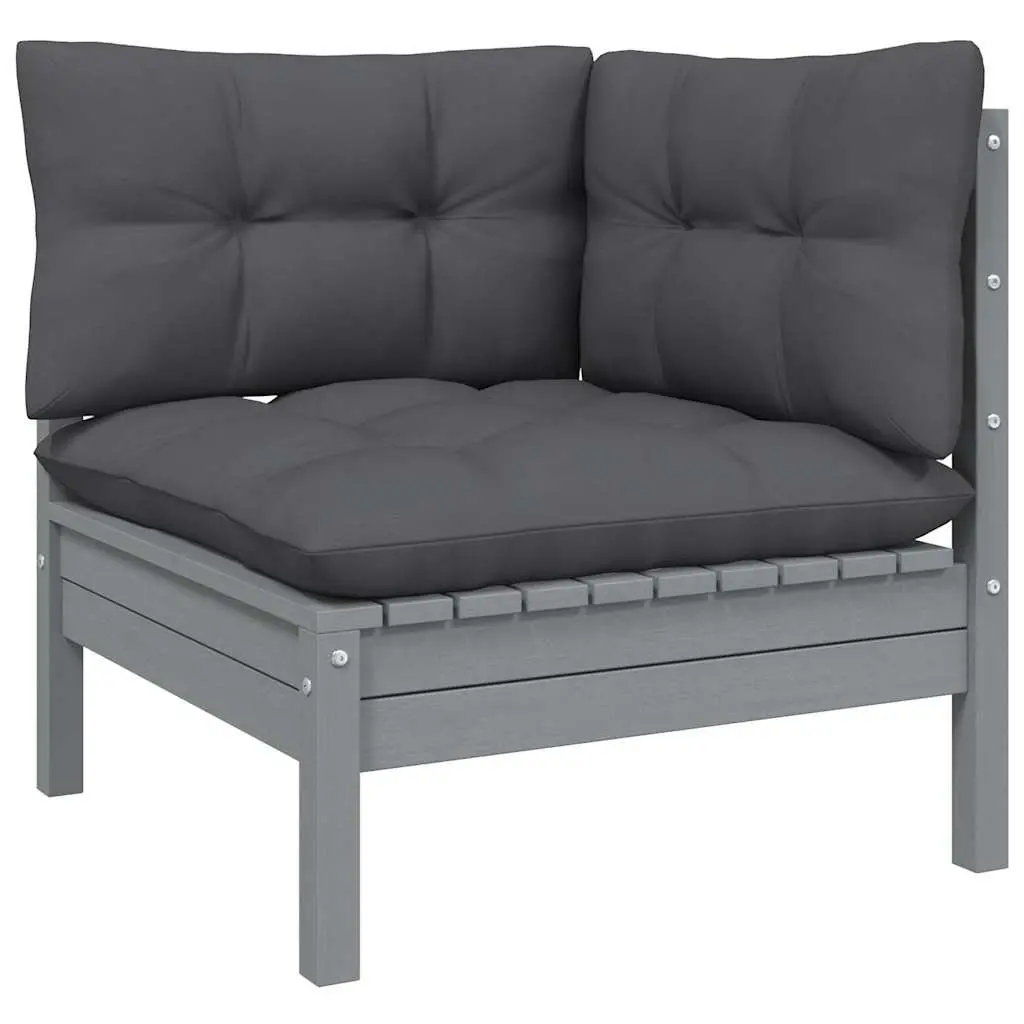 2-Seater Garden Sofa Solid Pinewood Grey Cushions