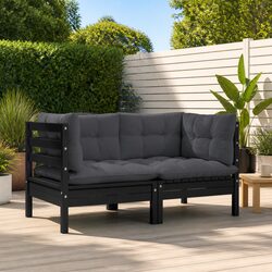 2-Seater Garden Sofa Modular Outdoor Patio Lounge Seat Solid Pinewood Black