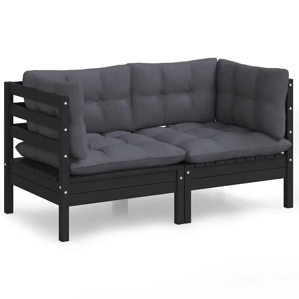 2-Seater Garden Sofa Modular Outdoor Patio Lounge Seat Solid Pinewood Black