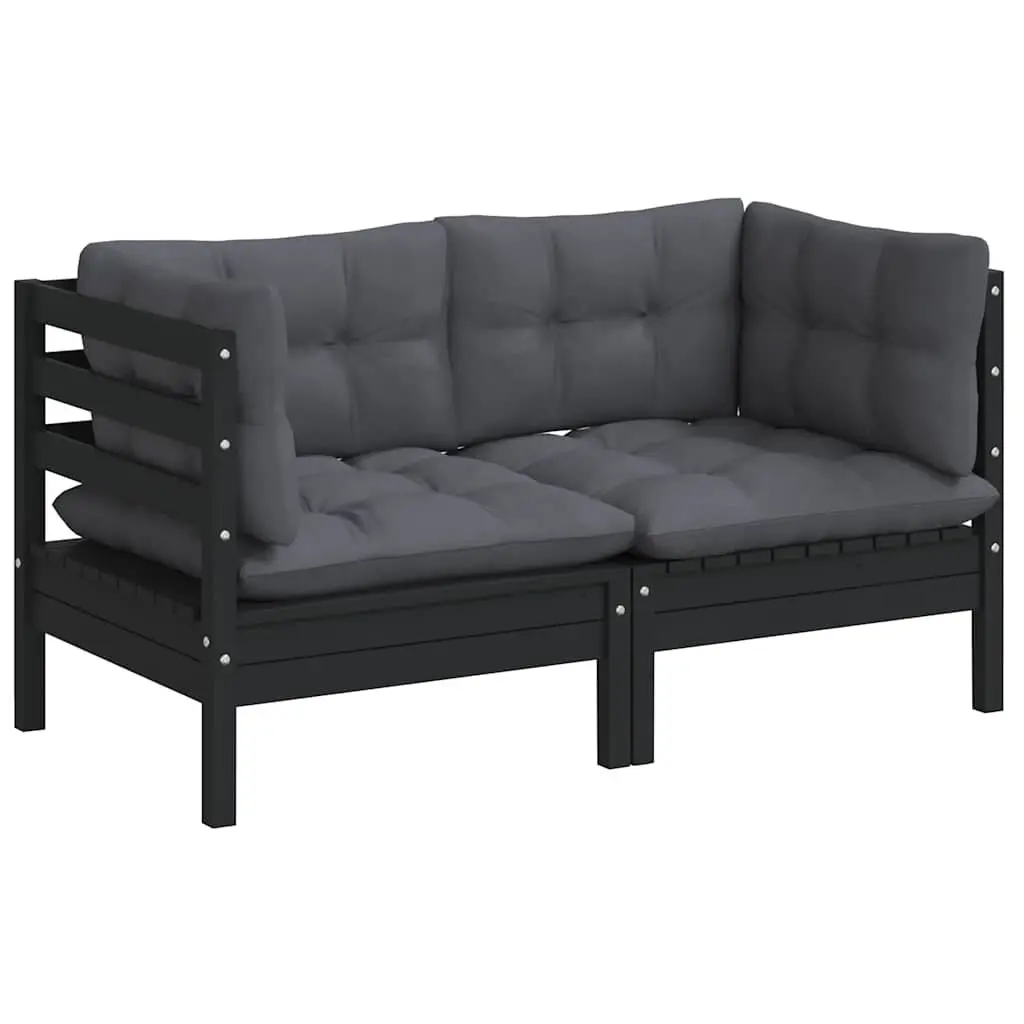 2-Seater Garden Sofa Modular Outdoor Patio Lounge Seat Solid Pinewood Black