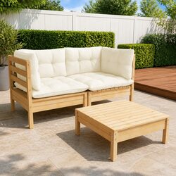 3 Piece Outdoor Garden Lounge Set with Cream Cushions