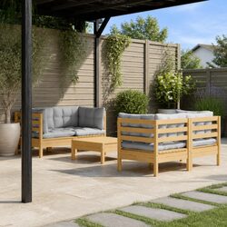 5-Piece Garden Lounge Set with Grey Cushions and Pinewood Frame