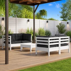 5 Piece Modular Outdoor Lounge Set in White Pinewood
