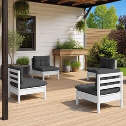 4-Piece White Pinewood Garden Lounge Set with Cushions