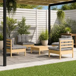5 Piece Grey Cushioned Pinewood Garden Lounge Set