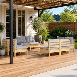 Sturdy 8-Piece Garden Lounge Set with Grey Cushions