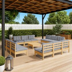 Durable 13 Piece Garden Lounge Set with Grey Cushions