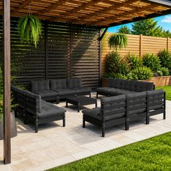 Sturdy 13 Piece Outdoor Pinewood Lounge Set with Cushions