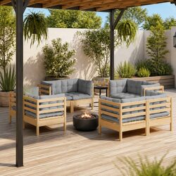 Sturdy 8-Piece Modular Garden Lounge Set with Grey Cushions