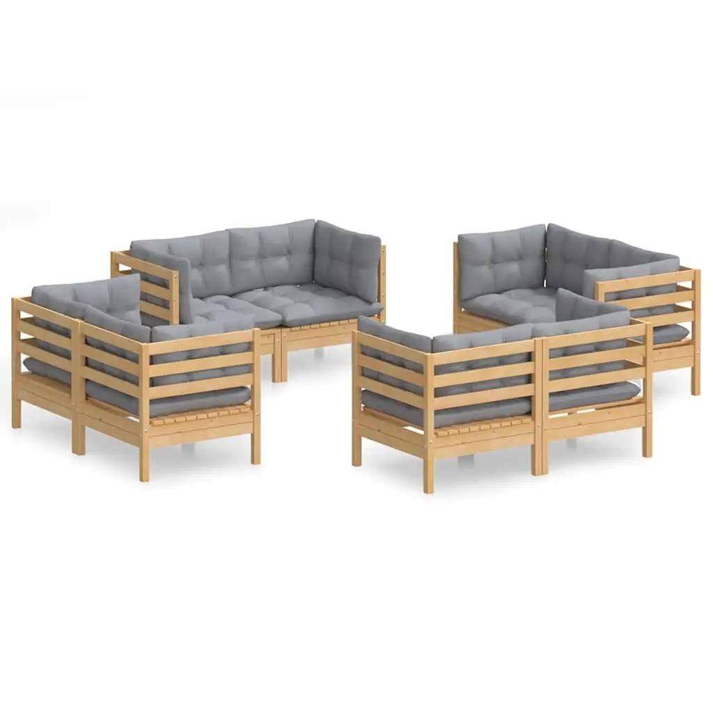 8-Piece Modular Garden Lounge Set with Grey Cushions