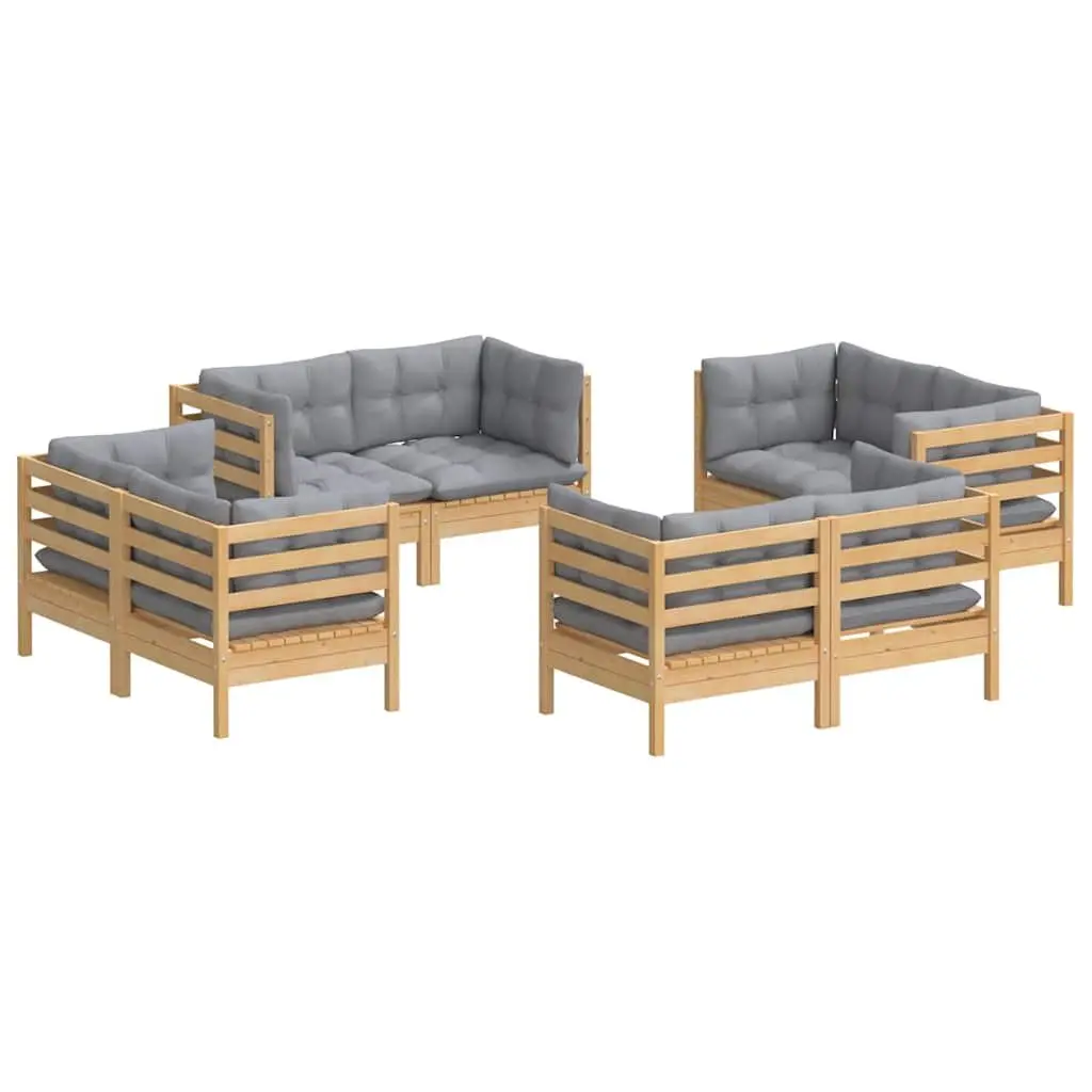 8-Piece Modular Garden Lounge Set with Grey Cushions