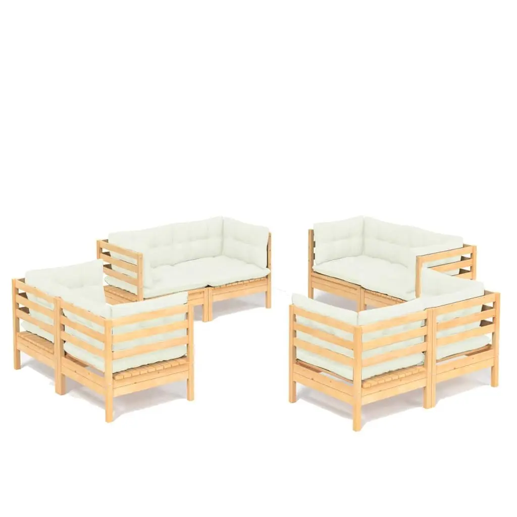 Garden Lounge Set Solid Pinewood 8 Piece Outdoor Patio Furniture Cream Cushions