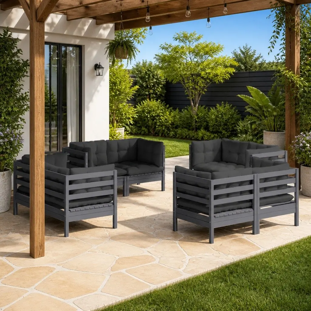 8 Piece Modular Garden Lounge Set with Grey Cushions
