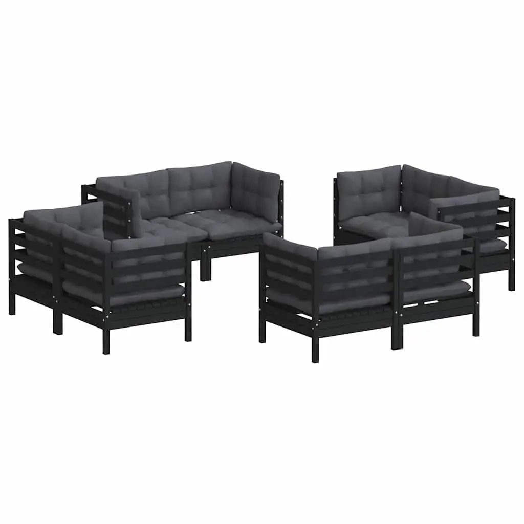 Garden Lounge Set Solid Pinewood 8 Piece Modular Outdoor Patio Furniture Black with Anthracite Cushions