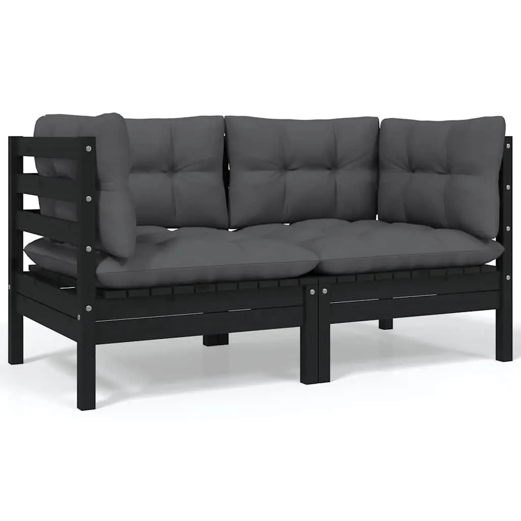Garden Lounge Set Solid Pinewood 8 Piece Modular Outdoor Patio Furniture Black with Anthracite Cushions