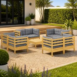 9-Piece Modular Garden Lounge Set with Grey Cushions