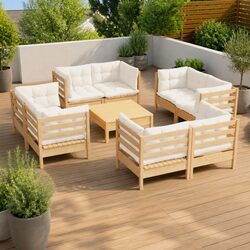 Premium Pinewood 9-Piece Garden Lounge Set with Cream Cushions