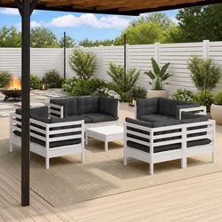 Stylish 9 Piece White Pinewood Garden Lounge Set