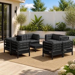 Sturdy 9 Piece Pinewood Garden Lounge Set with Cushions