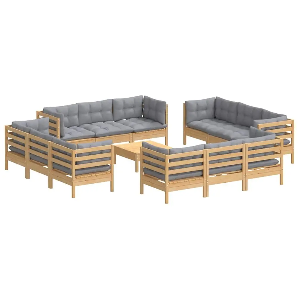 Garden Lounge Set Pinewood 13 Piece Grey Cushions Modular
