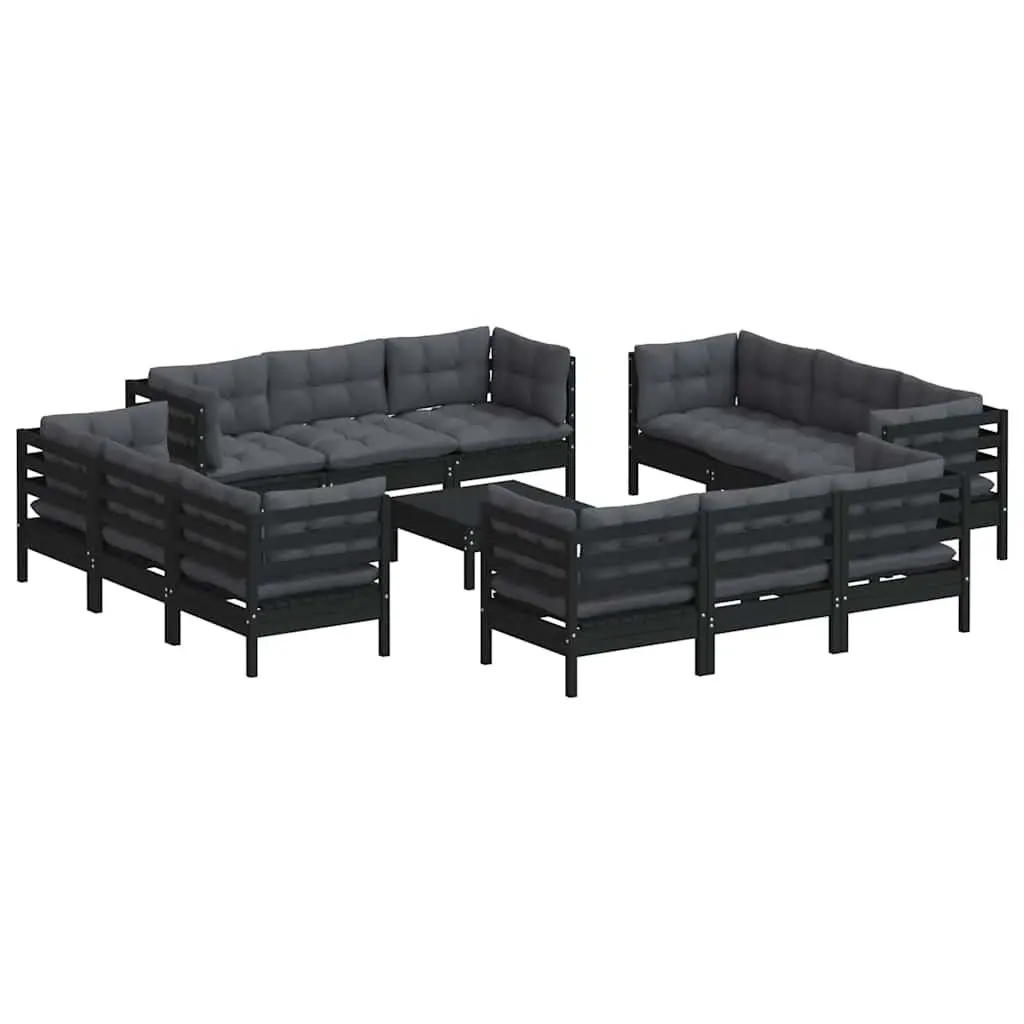 Garden Lounge Set Pinewood 13 Piece Outdoor Patio Furniture Black with Cushions