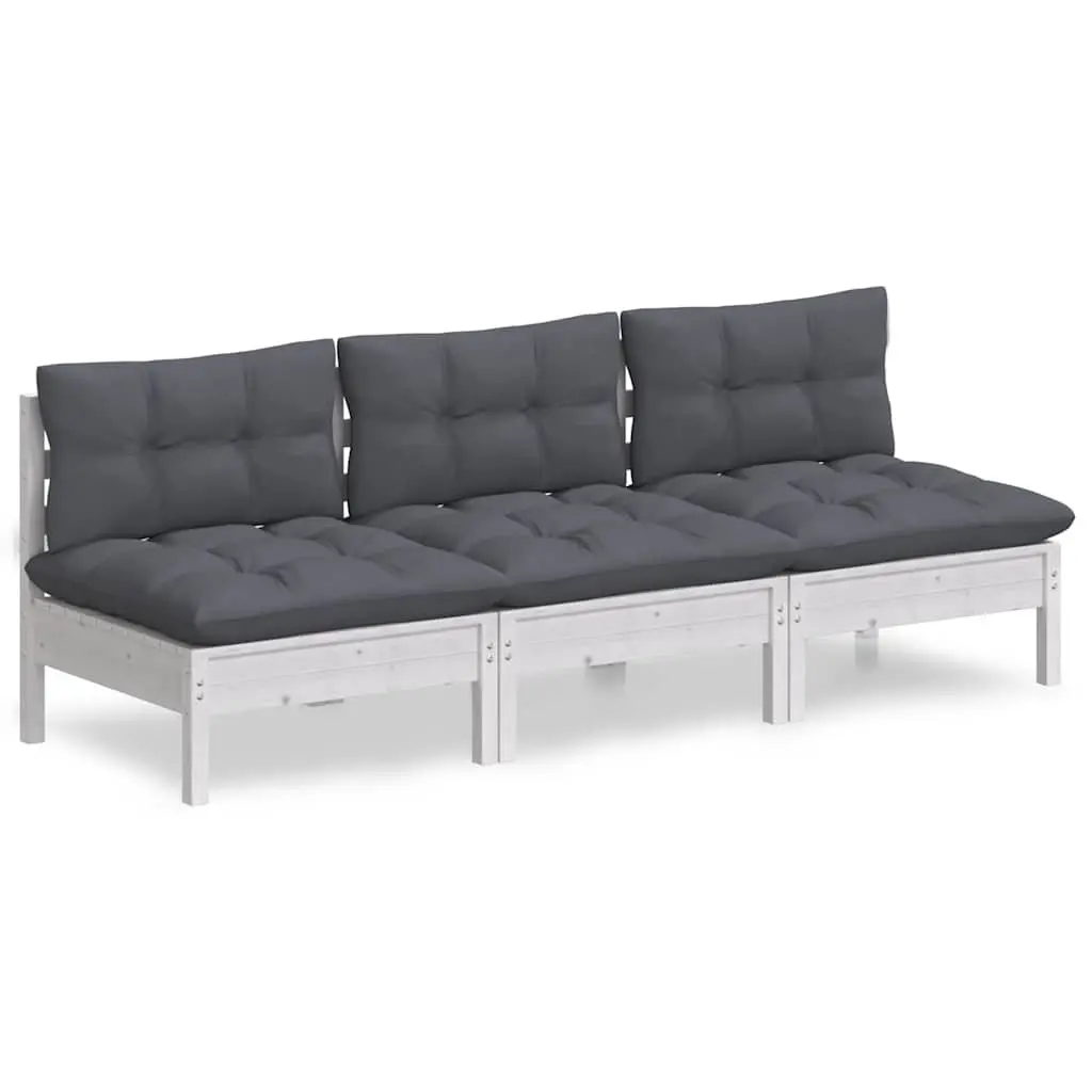 Modular 3-Seater Garden Sofa with Cushions in White