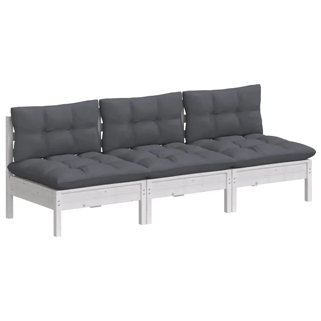 Modular 3-Seater Garden Sofa with Cushions in White