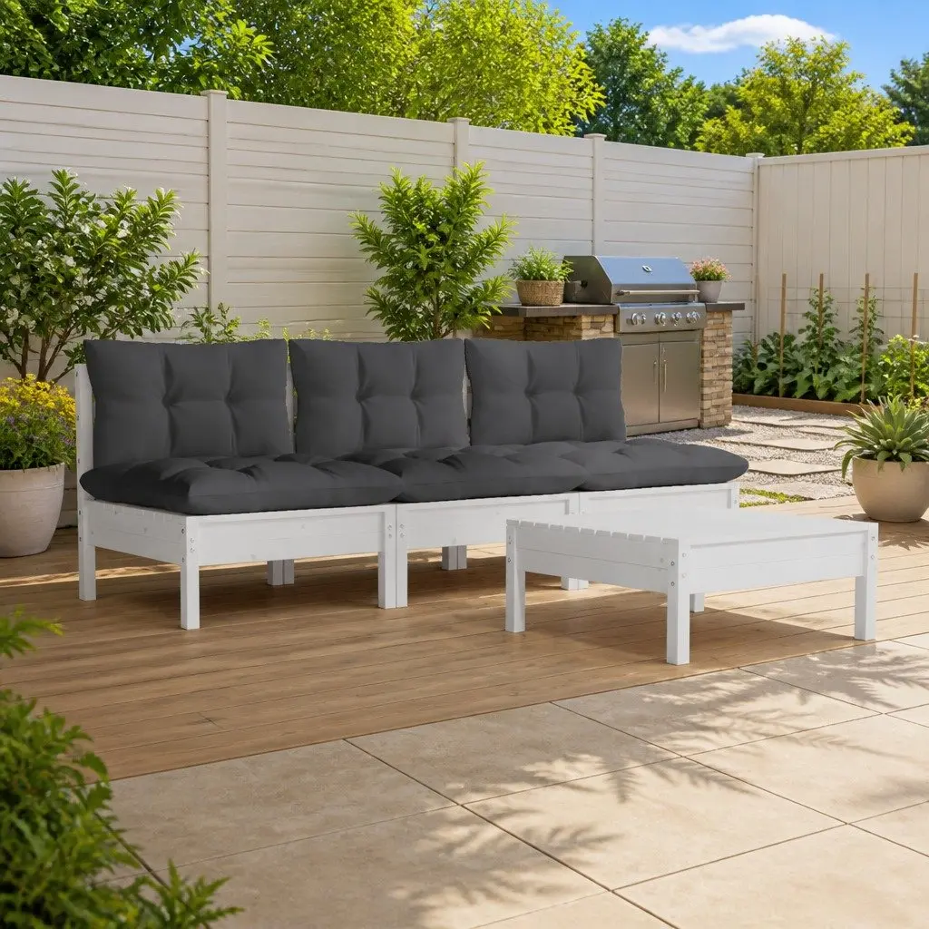 Garden Lounge Set Pinewood 4 Piece Outdoor Patio Furniture White with Cushions