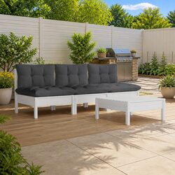 Premium 4 Piece White Pinewood Garden Lounge Set