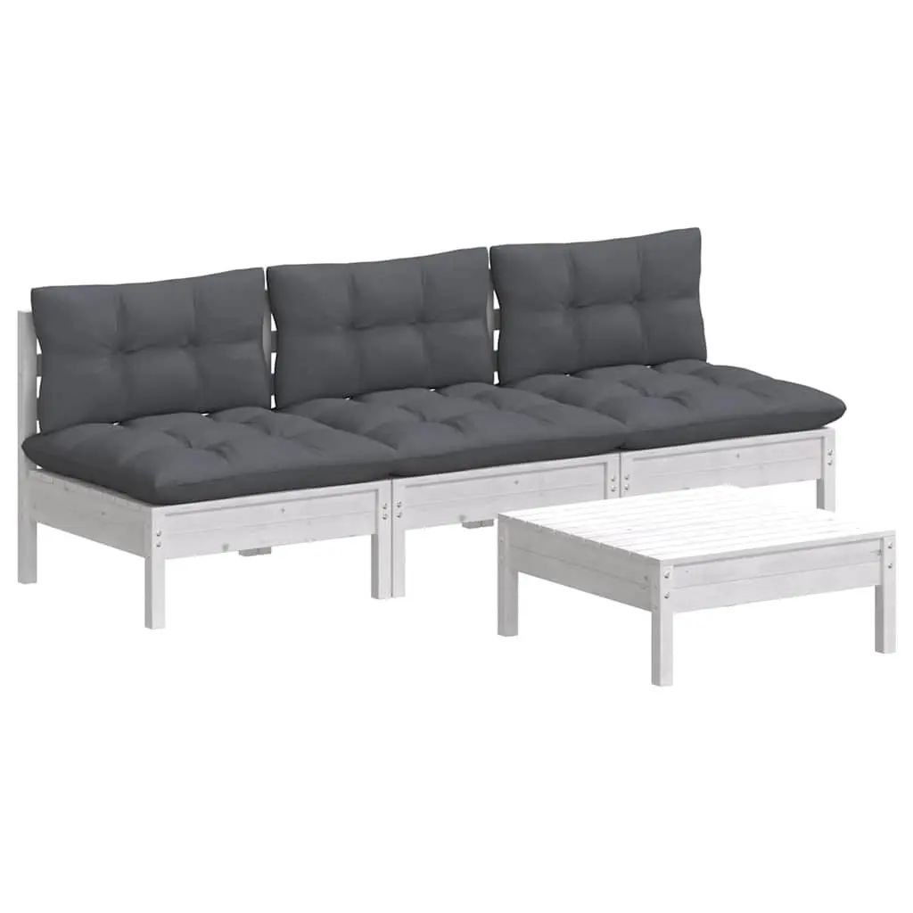 Garden Lounge Set Pinewood 4 Piece Outdoor Patio Furniture White with Cushions