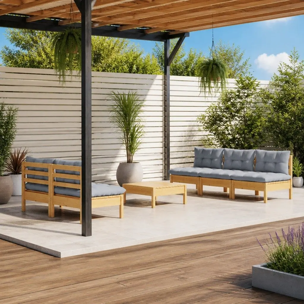 6-Piece Modular Garden Lounge Set with Grey Cushions