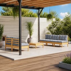 Sturdy 6-Piece Modular Garden Lounge Set with Grey Cushions