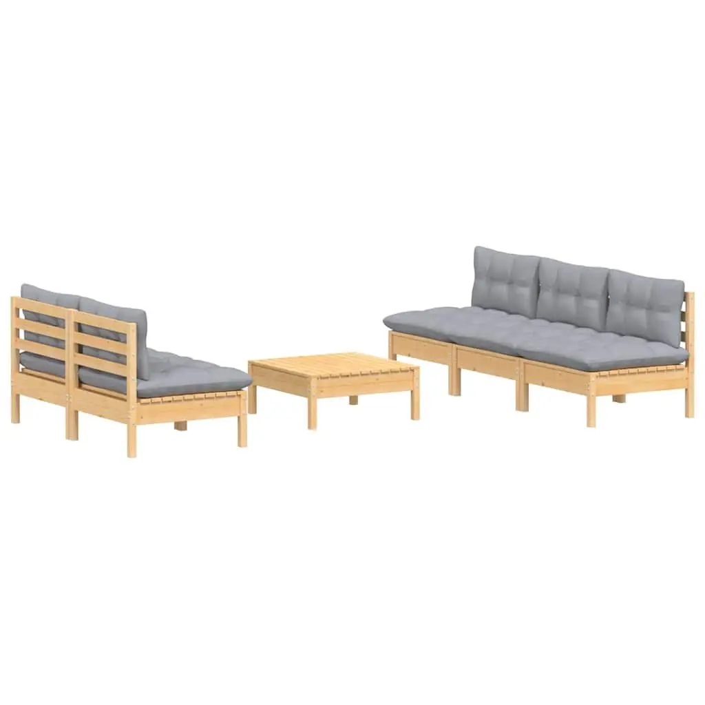 6-Piece Modular Garden Lounge Set with Grey Cushions