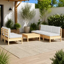 Garden Lounge Set 6 Piece Outdoor Patio Furniture with Cream Cushions Pinewood