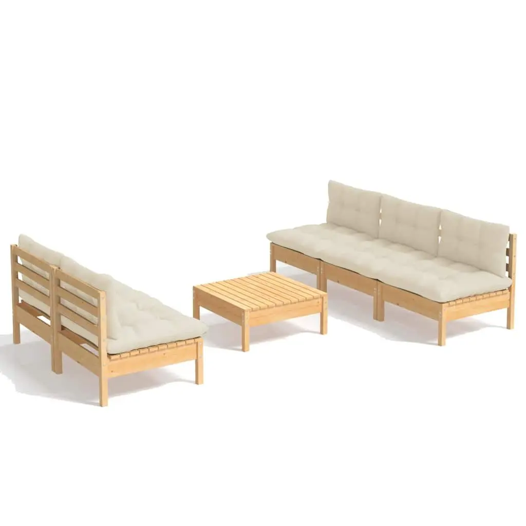 6 Piece Garden Lounge Set with Cream Cushions