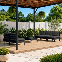 Premium Garden Lounge Set 6-Piece Patio Furniture Black