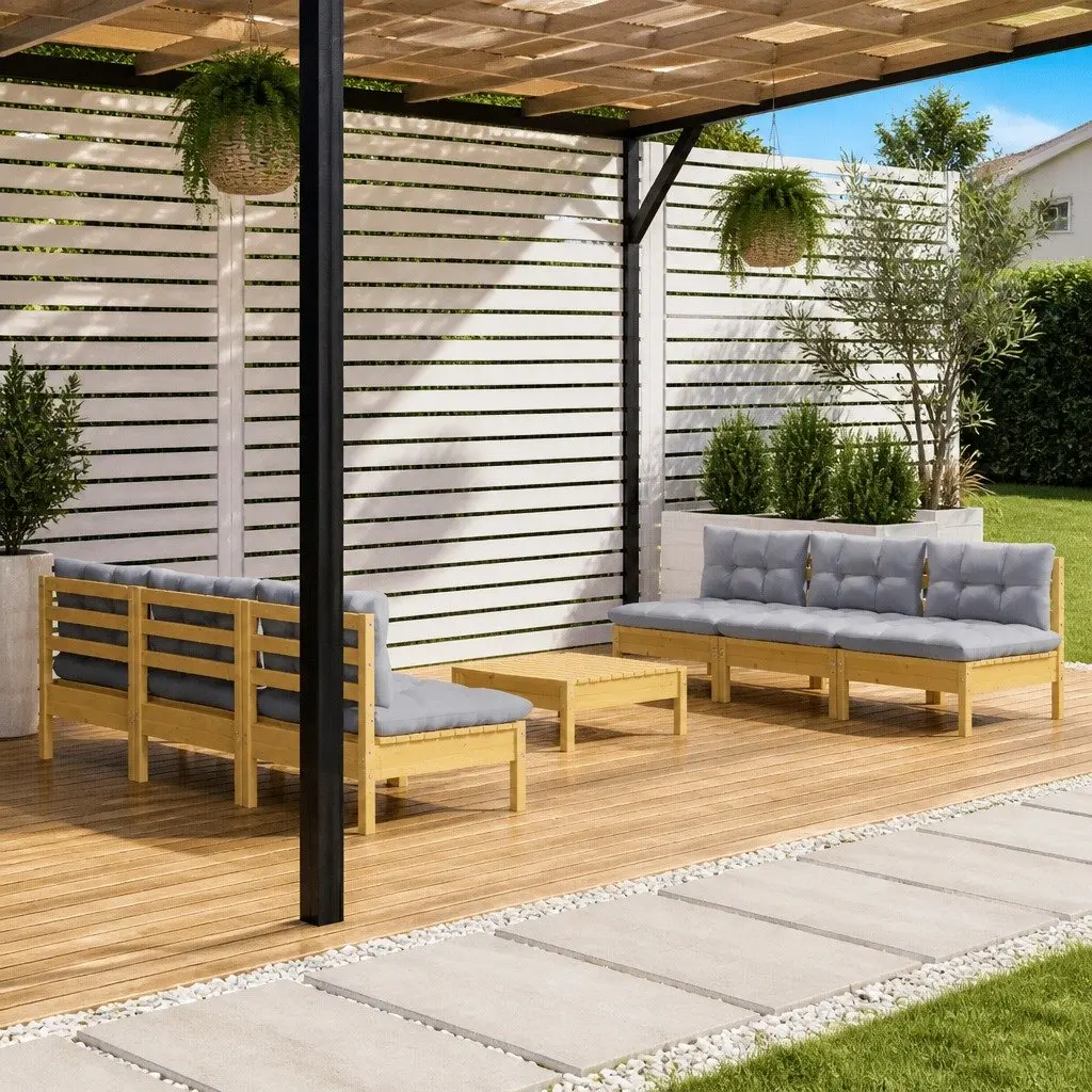 7 Piece Grey Cushioned Garden Lounge Set