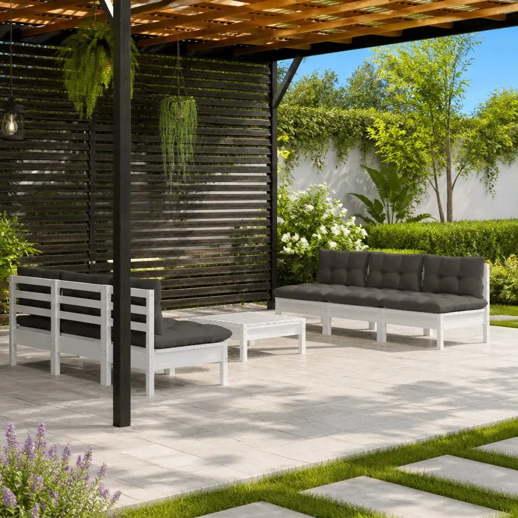 Modular 7-Piece Garden Lounge Set in White Pinewood