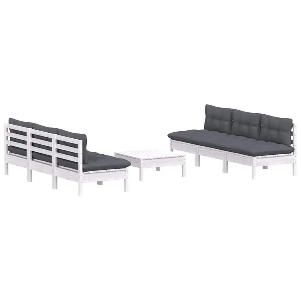 Modular 7-Piece Garden Lounge Set in White Pinewood