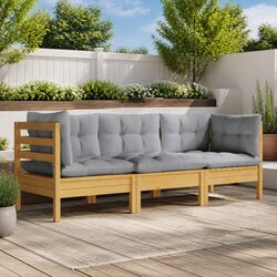 Sturdy 3-Seater Modular Garden Sofa with Grey Cushions
