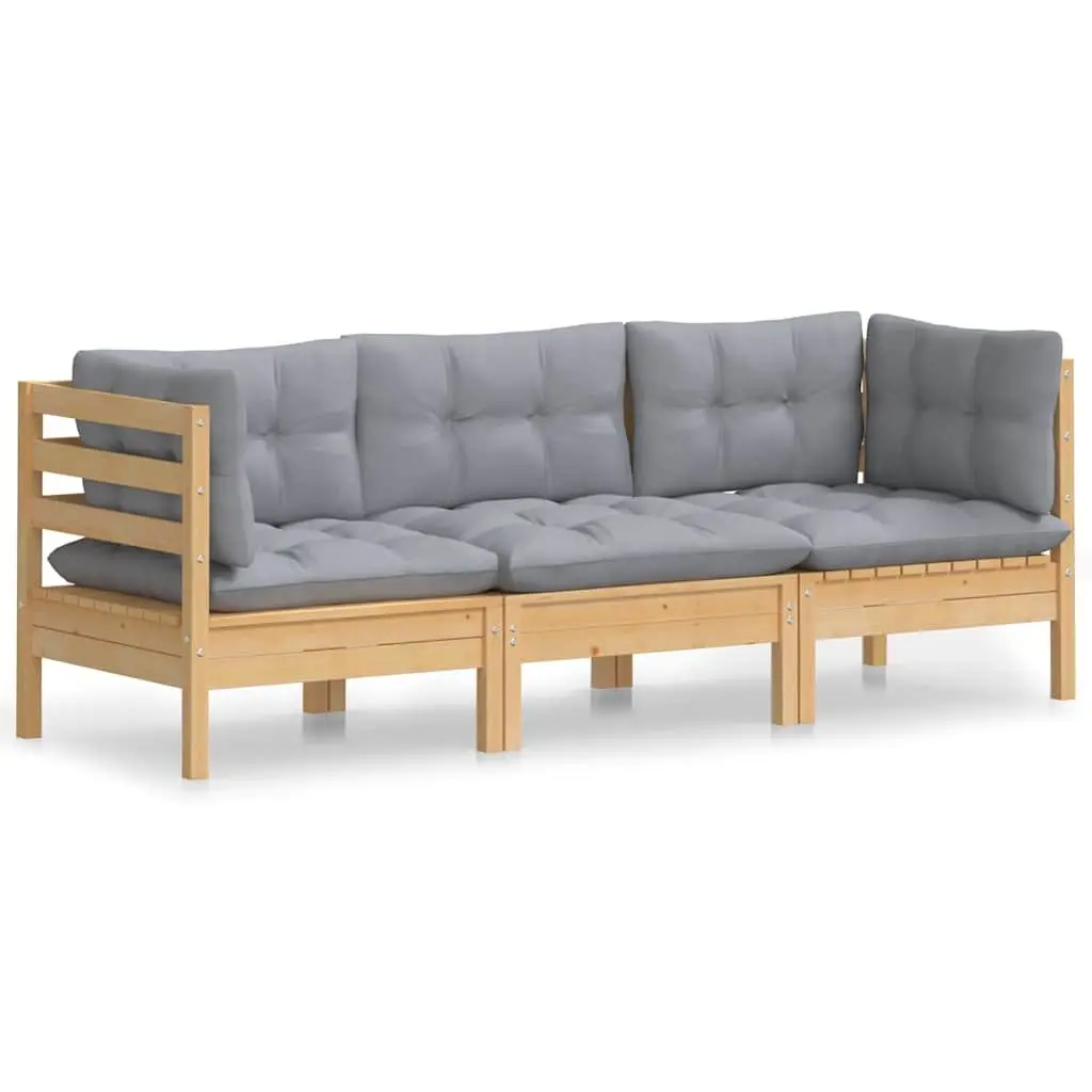 3-Seater Modular Garden Sofa with Grey Cushions
